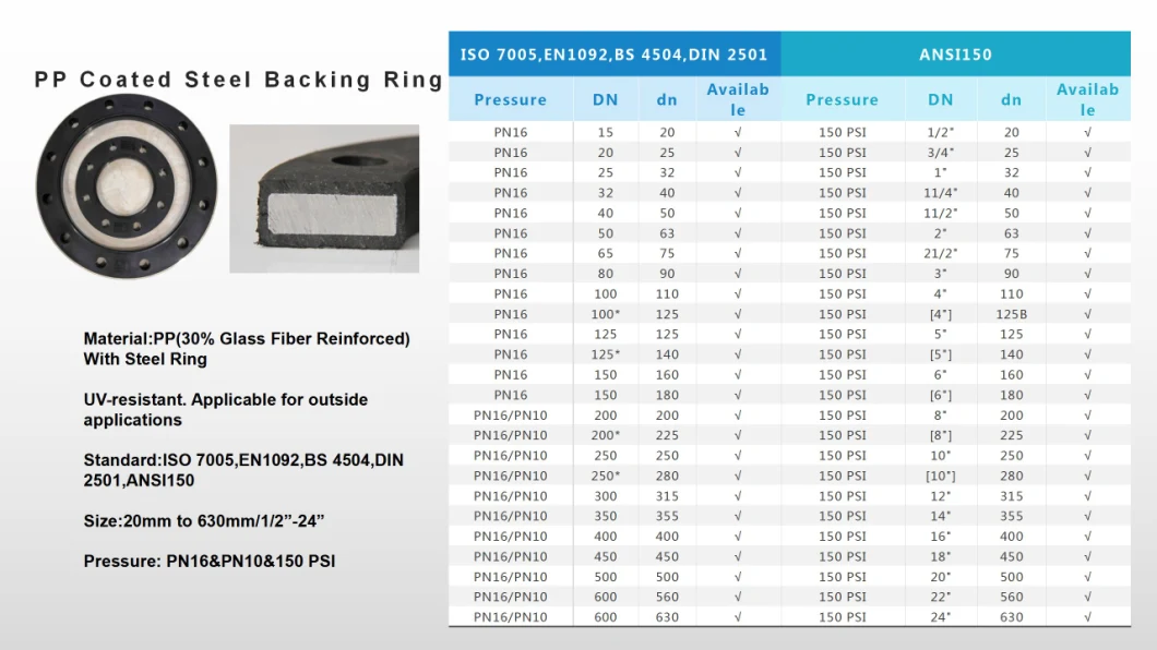 16&prime;&prime; Backing Ring ASME B16.5 Class150, PP-Steel